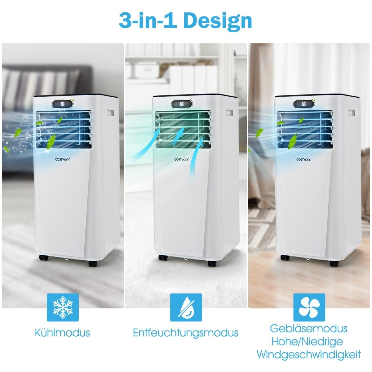 4 in 1 Portable Air Conditioner 7000 BTU Cooling & Ventilation & Dehumidification 16℃～32℃ White