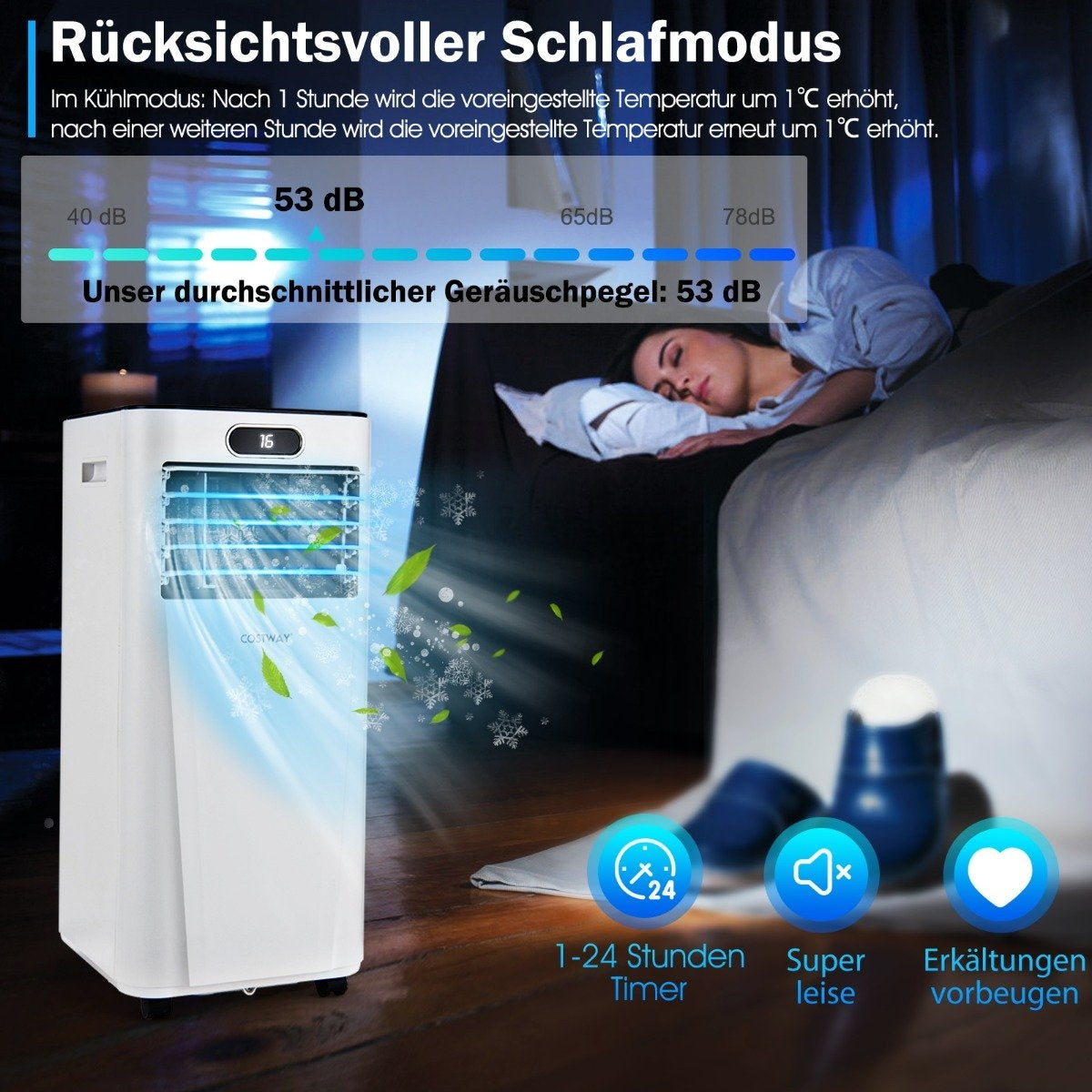 4 in 1 Portable Air Conditioner 7000 BTU Cooling & Ventilation & Dehumidification 16℃～32℃ White