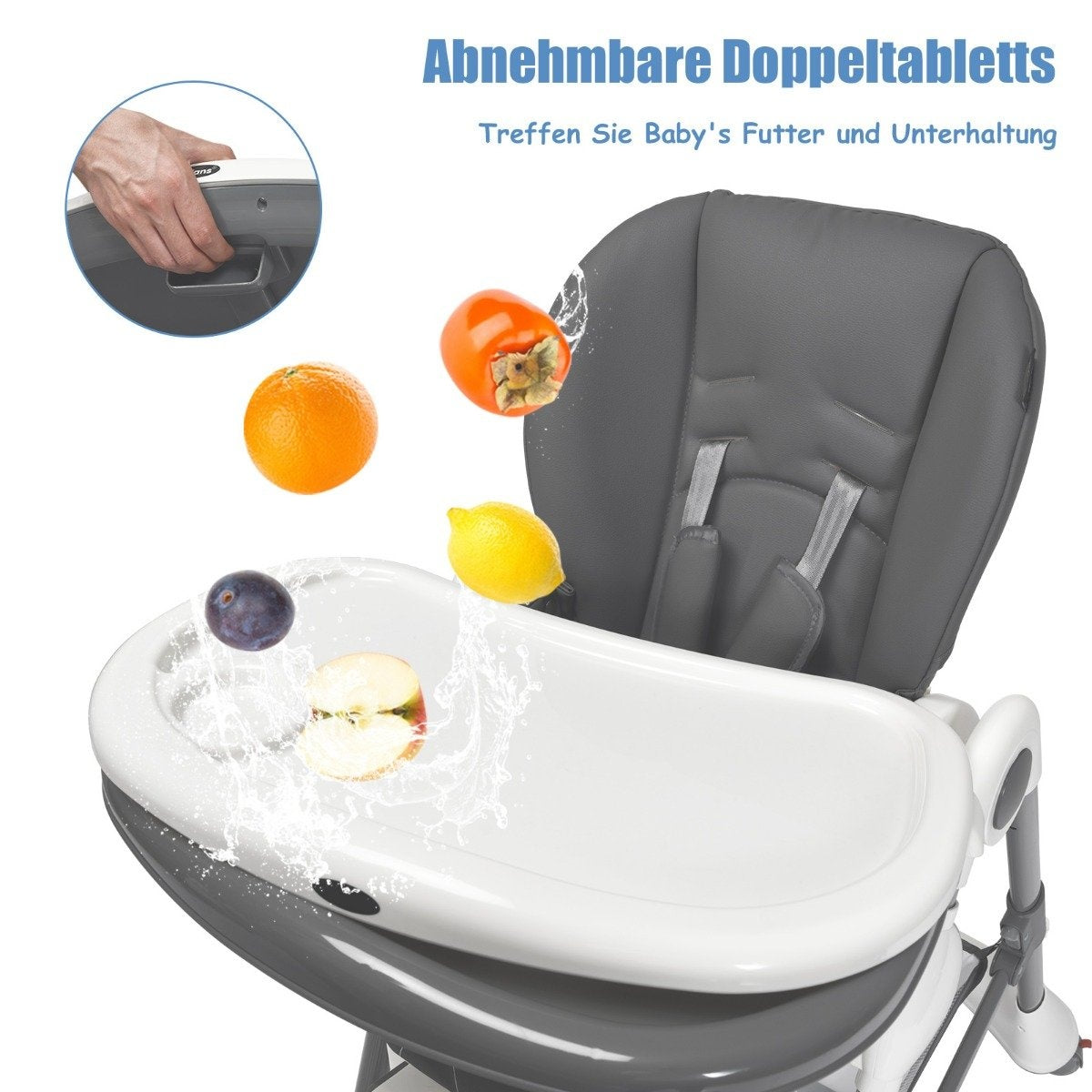 4-in-1 Portable Baby and Toddler High Chair Sleeping Chair 60 x 89 x 110 cm Gray