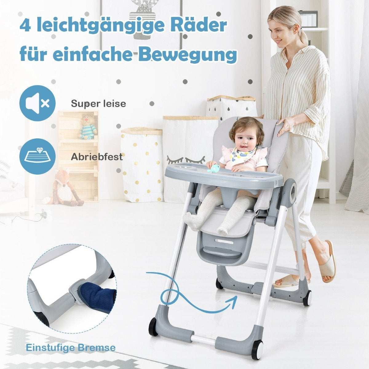 4 in 1 baby high chair foldable baby chair with reclining function 84 x 56 x 104 cm gray