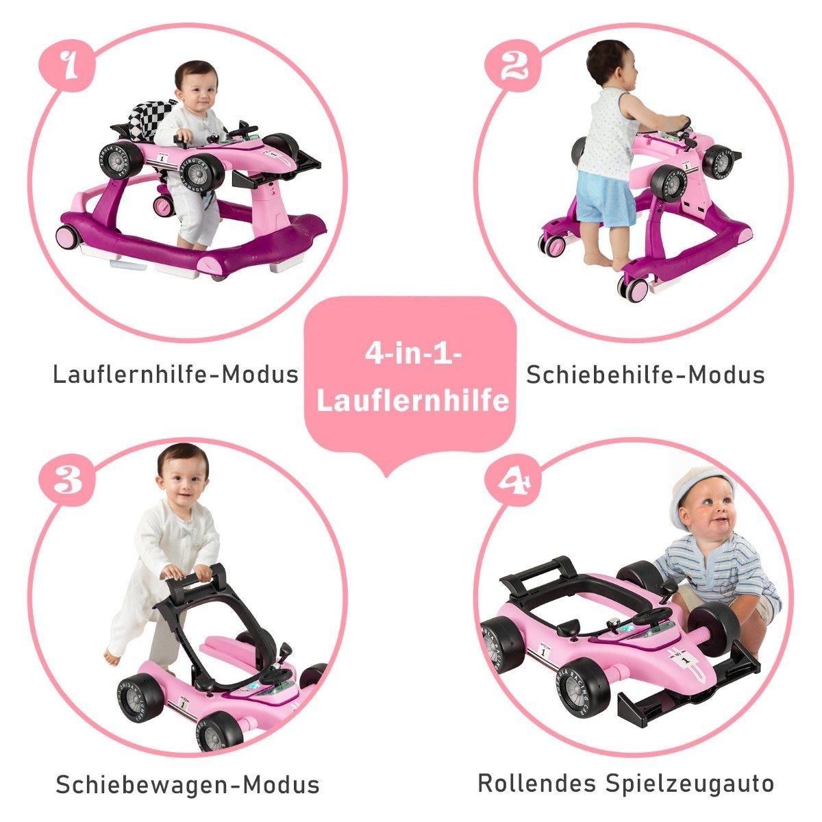 4 in 1 baby walker foldable walker with adjustable height 15kg load capacity purple