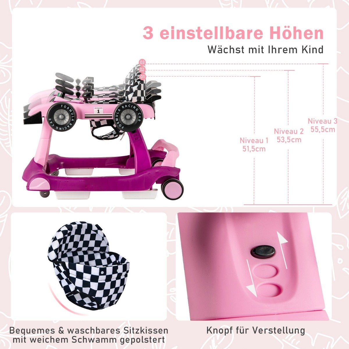 4 in 1 baby walker foldable walker with adjustable height 15kg load capacity purple