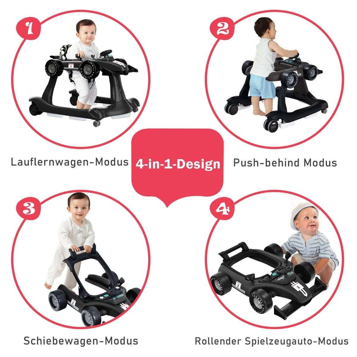 4 in 1 baby walker folding baby walker 73 x 61 x 51.5/53.5/55.5 cm black