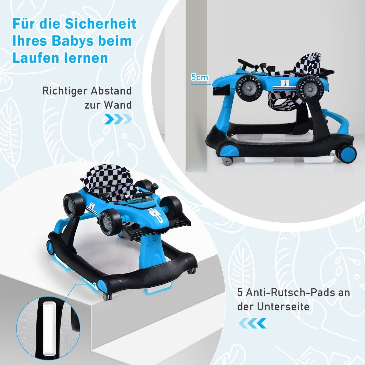 4 in 1 baby walker folding baby walker 73 x 61 x 51.5/53.5/55.5 cm blue