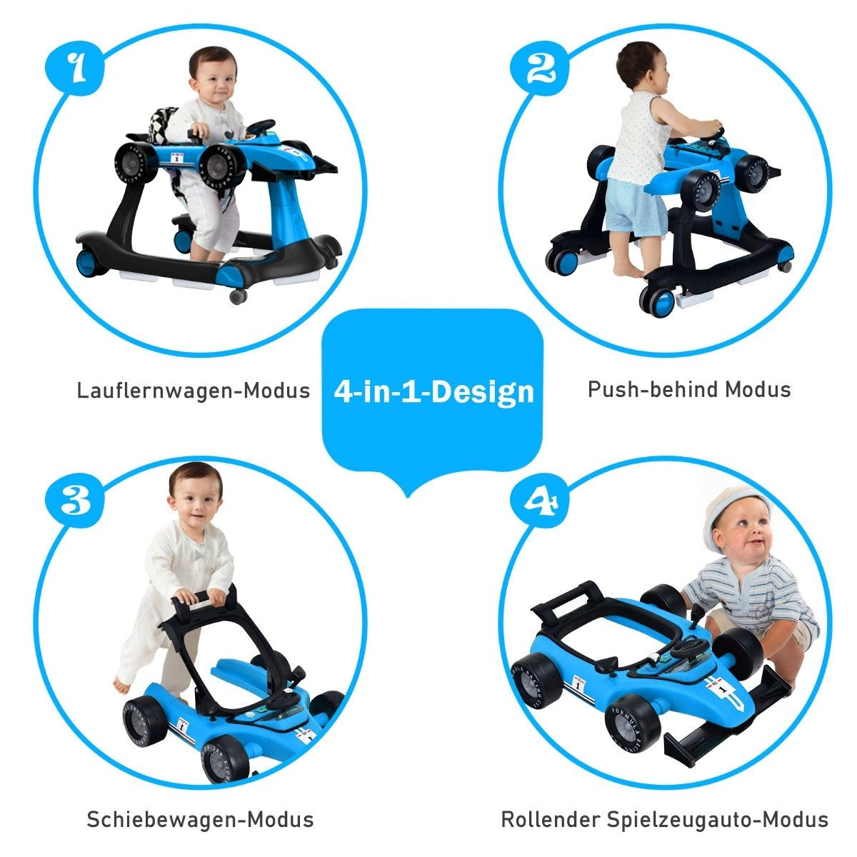 4 in 1 baby walker folding baby walker 73 x 61 x 51.5/53.5/55.5 cm blue