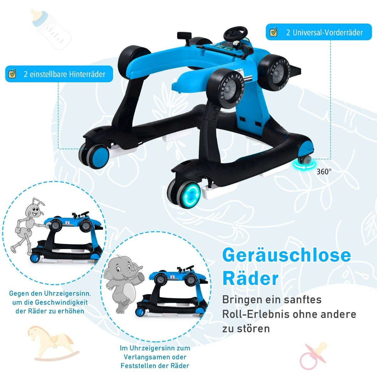 4 in 1 baby walker folding baby walker 73 x 61 x 51.5/53.5/55.5 cm blue