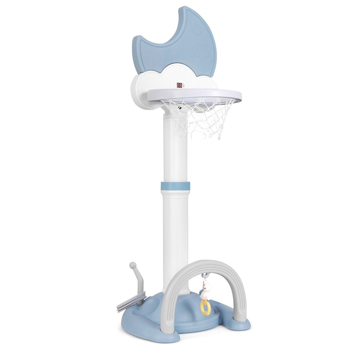 4 in 1 children's basketball hoop set with basketball &amp; Football &amp; Ring toss basketball stand blue