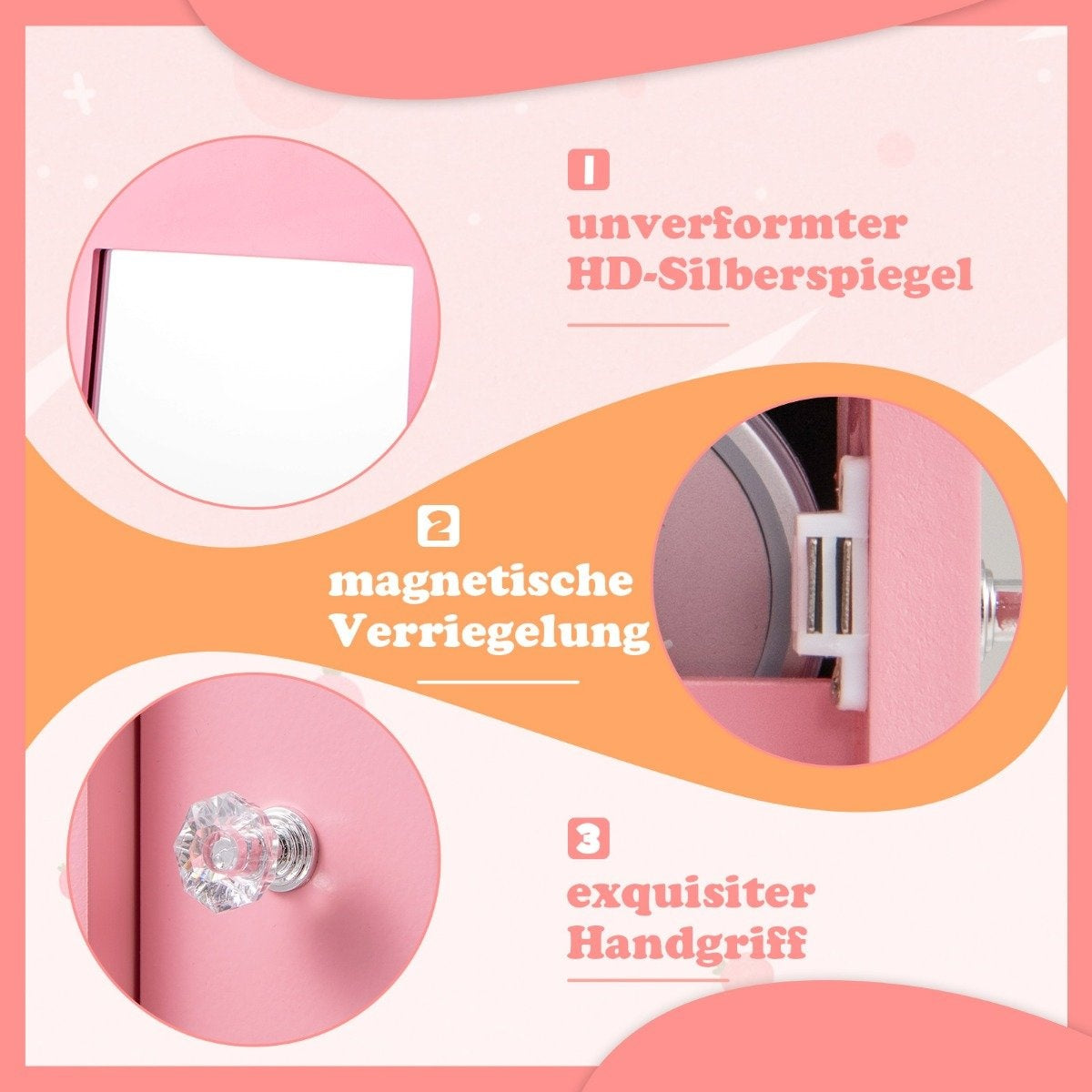 4 in 1 children's jewelry cabinet mirror cabinet 360° rotatable with full-length mirror pink