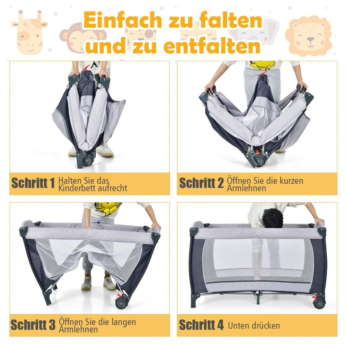 4 in 1 folding travel cot & baby cradle 123 x 63 x 76 cm grey