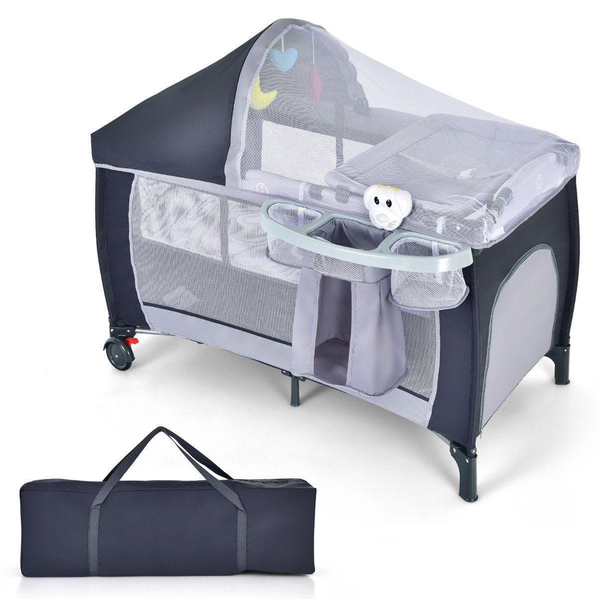 4 in 1 folding travel cot & baby cradle 123 x 63 x 76 cm grey