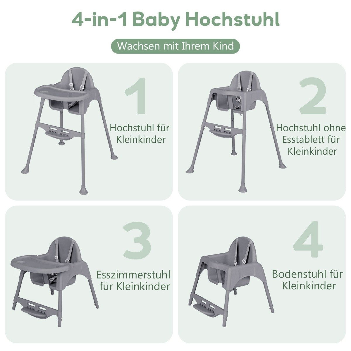 4 in 1 high chair baby high chair with removable tray baby high chair gray
