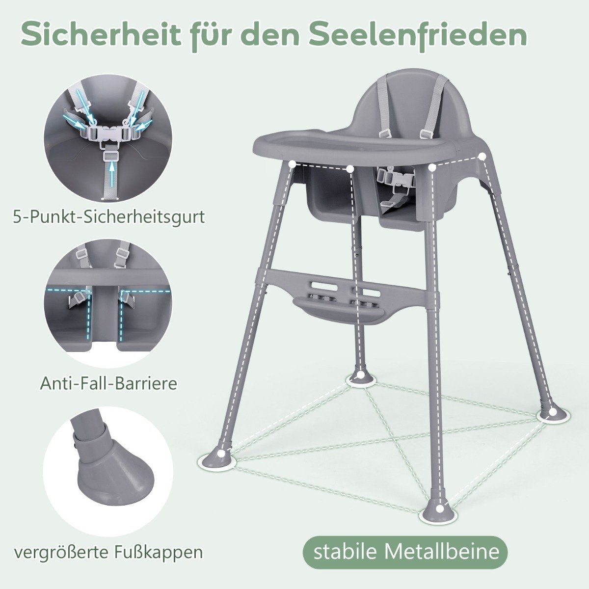 4 in 1 high chair baby high chair with removable tray baby high chair gray