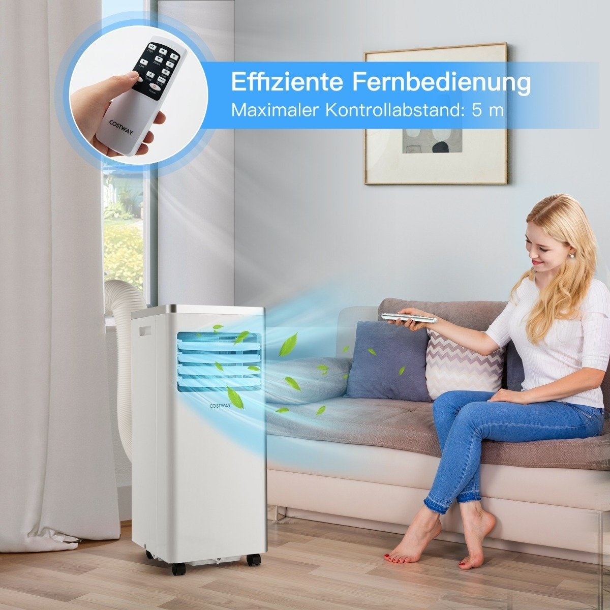 4 in 1 mobile air conditioning cooling & ventilating & dehumidifying air conditioning unit with exhaust hose 7000BTU white