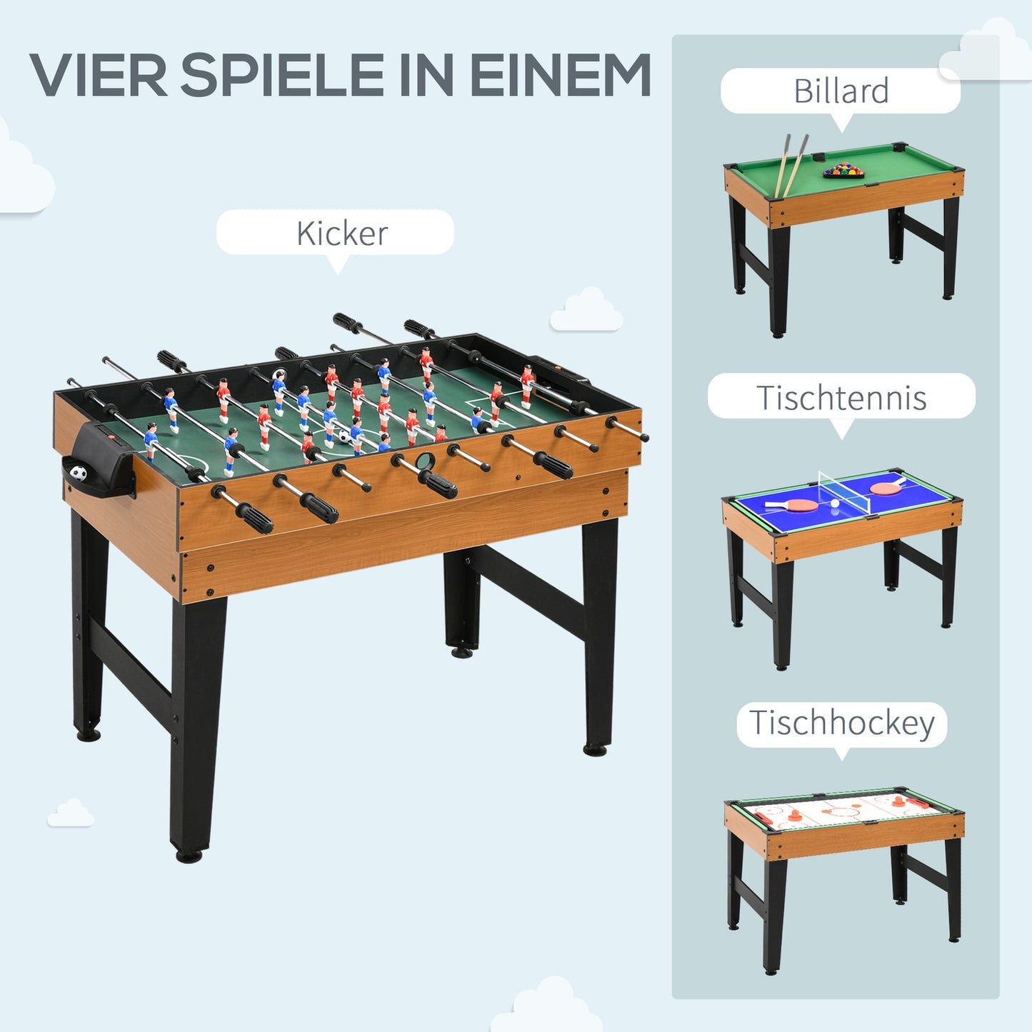 Multi-game table: Ping Pong, Foosball, Billiards, Air Hockey
