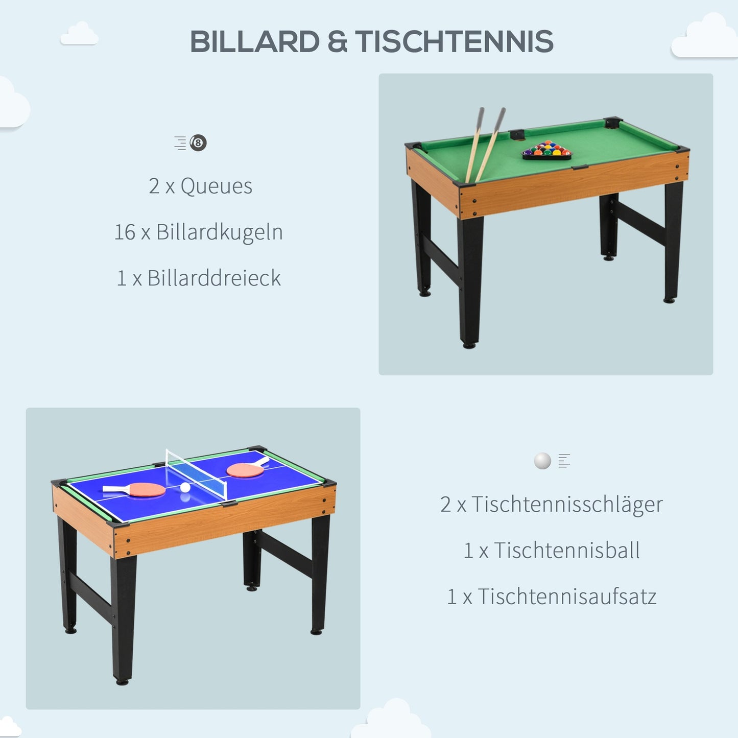 Multi-game table: Ping Pong, Foosball, Billiards, Air Hockey