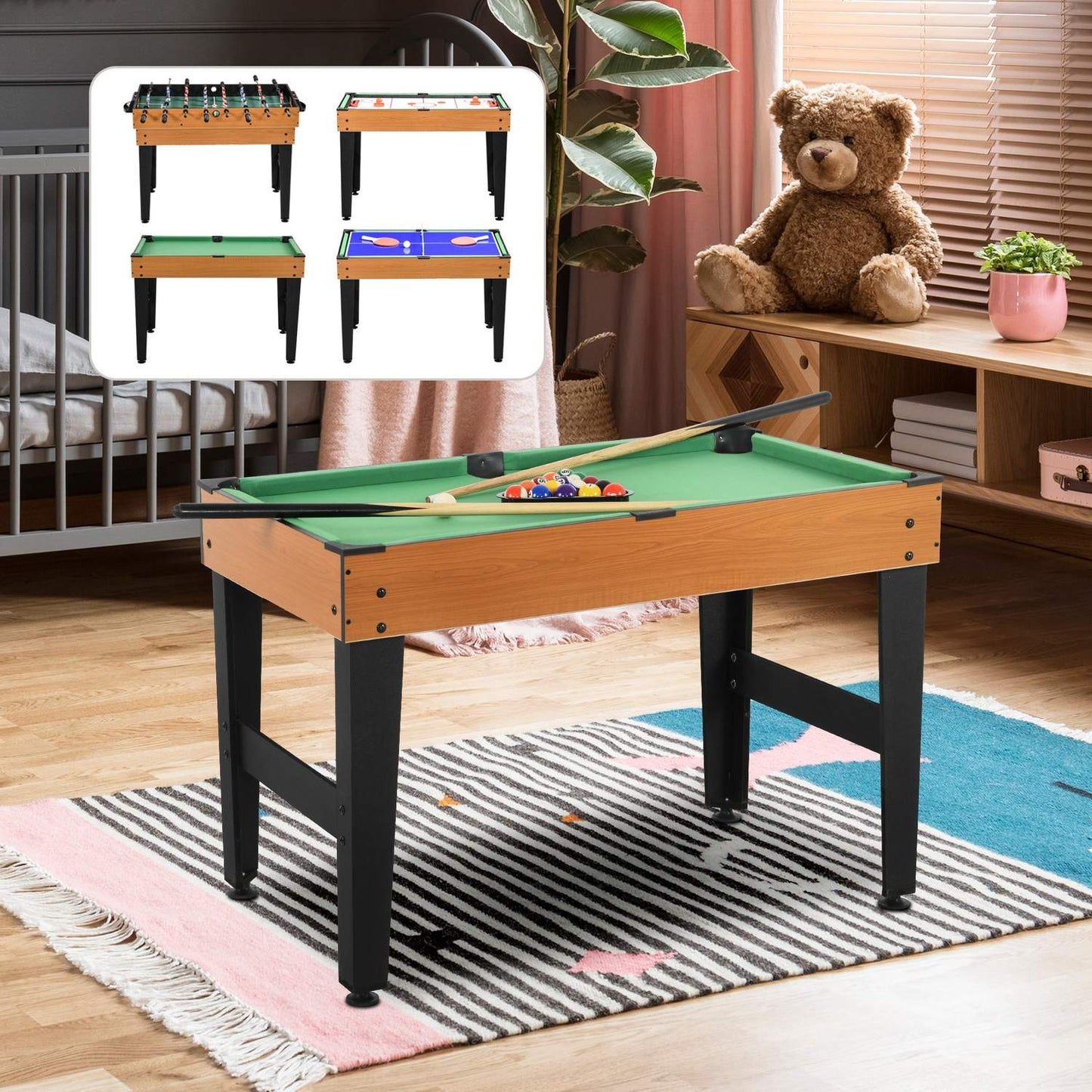 Multi-game table: Ping Pong, Foosball, Billiards, Air Hockey