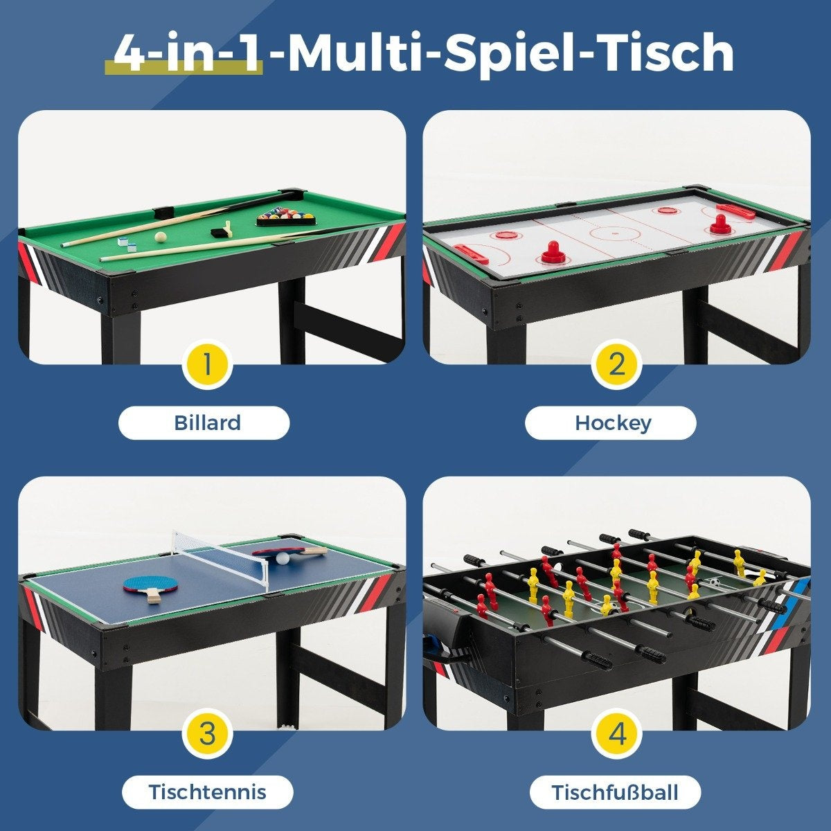 4 in 1 multi-game table with table football & pool billiards & air hockey & table tennis arcade game set