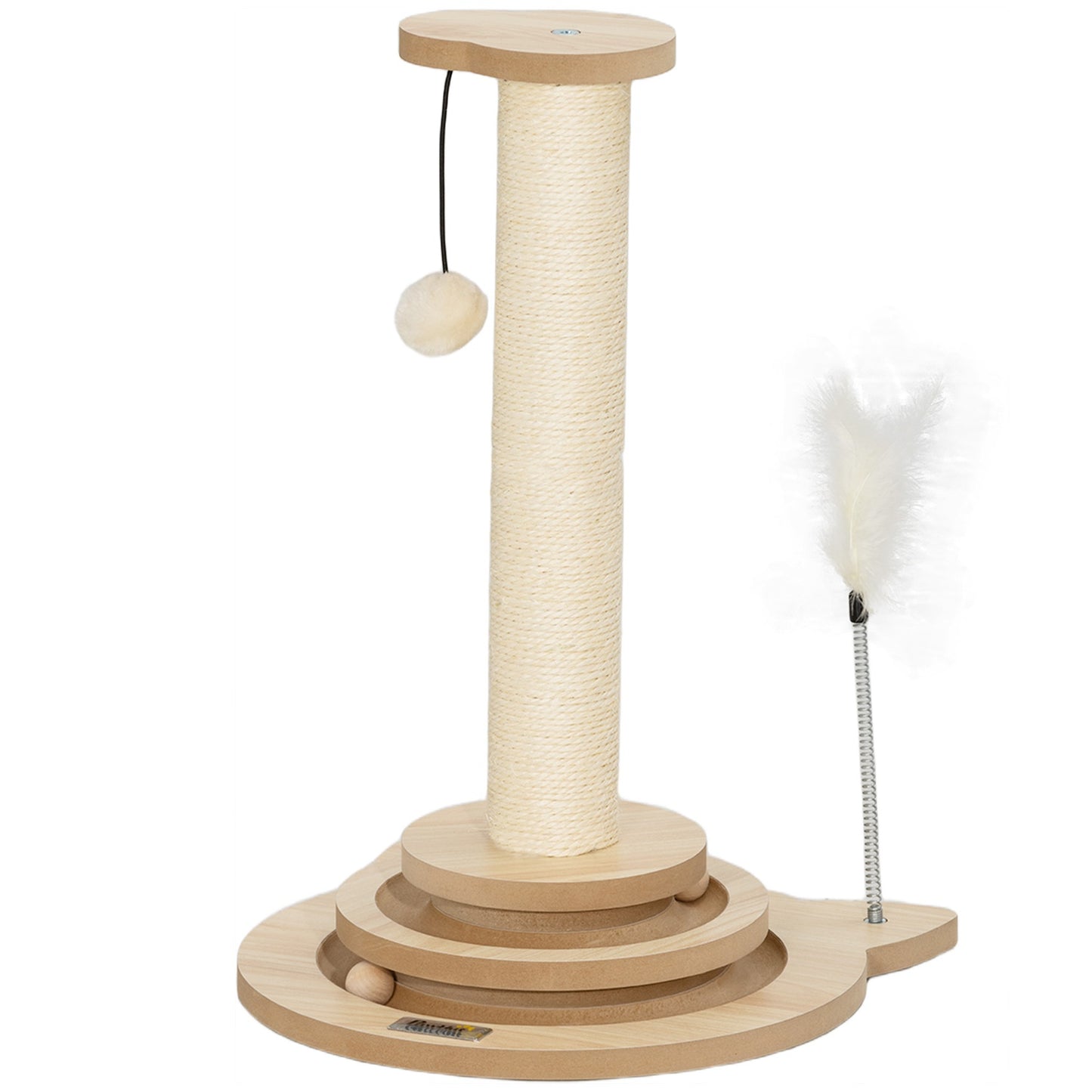 Sisal Cat Scratching Post with Play Ball, Oak, 49cm