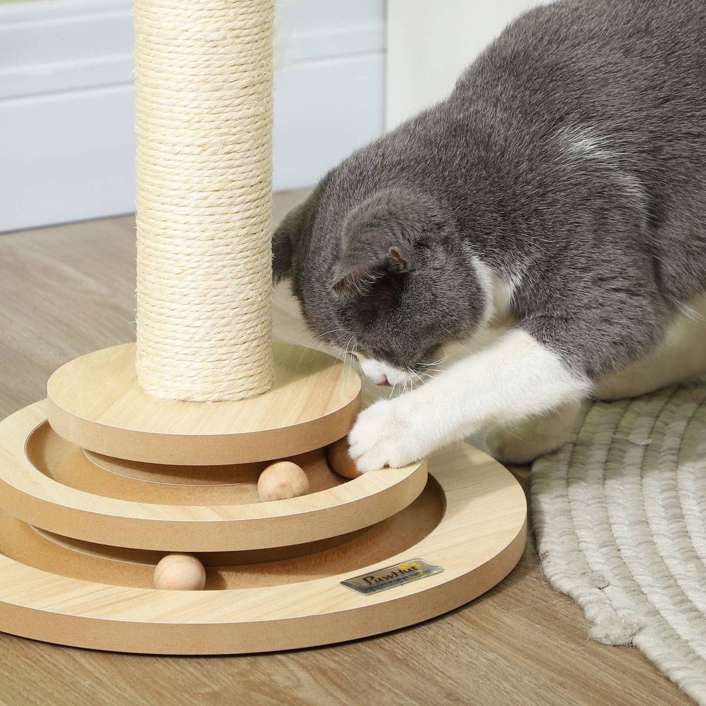 Sisal Cat Scratching Post with Play Ball, Oak, 49cm
