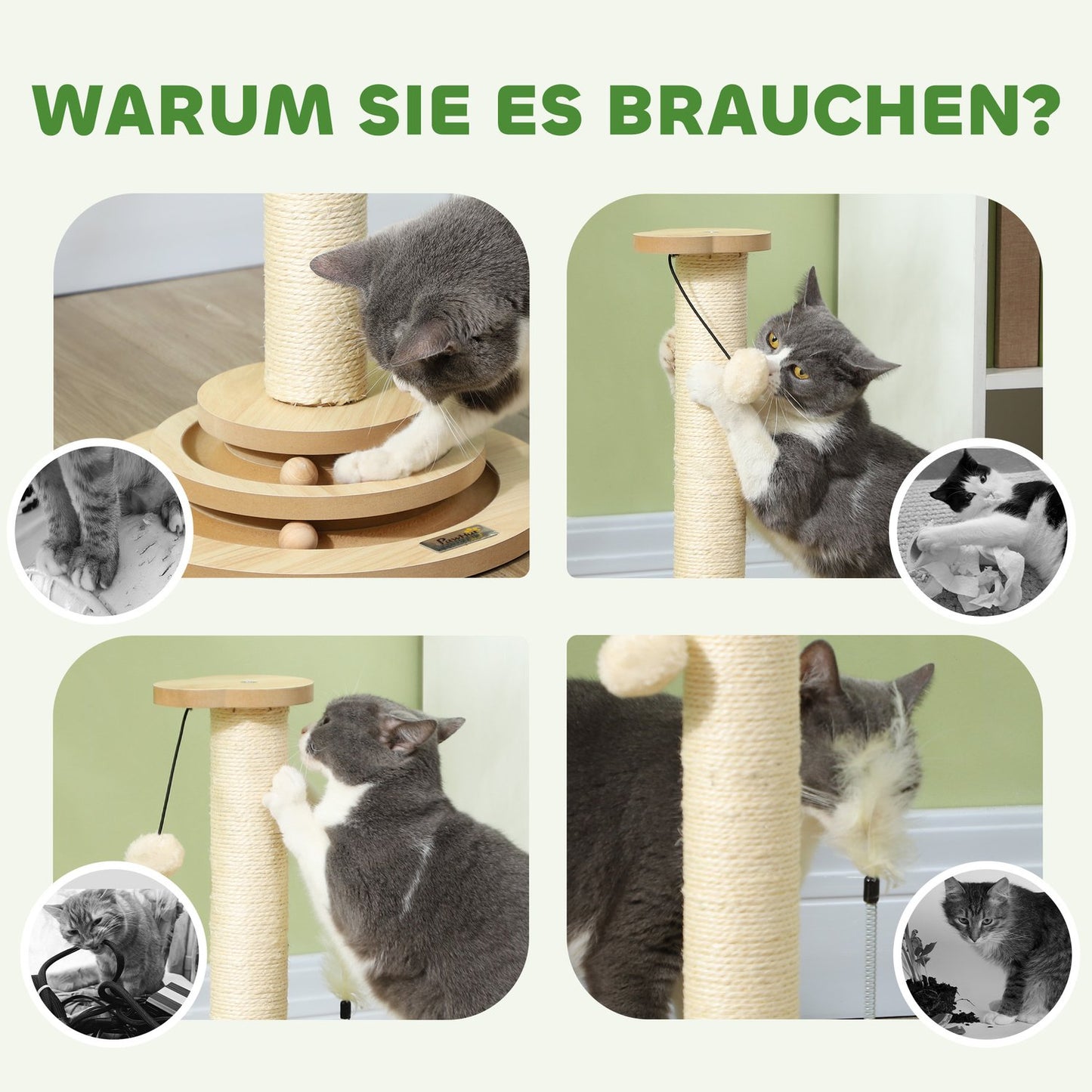 Sisal Cat Scratching Post with Play Ball, Oak, 49cm