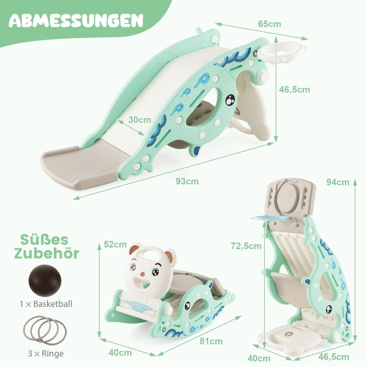 4-in-1 slide toy for children with basketball hoop & ring game green