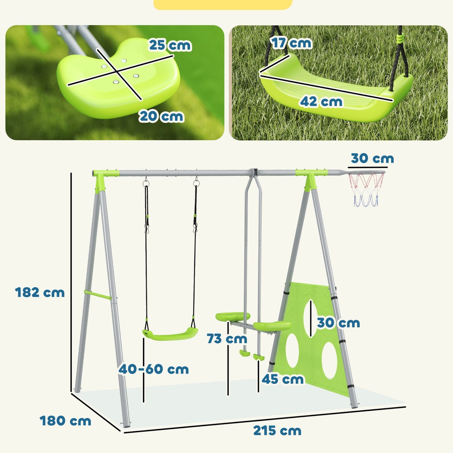 Children's outdoor swing set - slide, hoop, target and swing