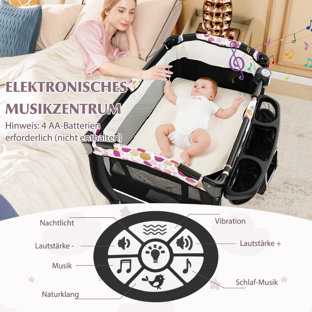 4 in 1 travel cot with mattress folding side bed with adjustable canopy circle