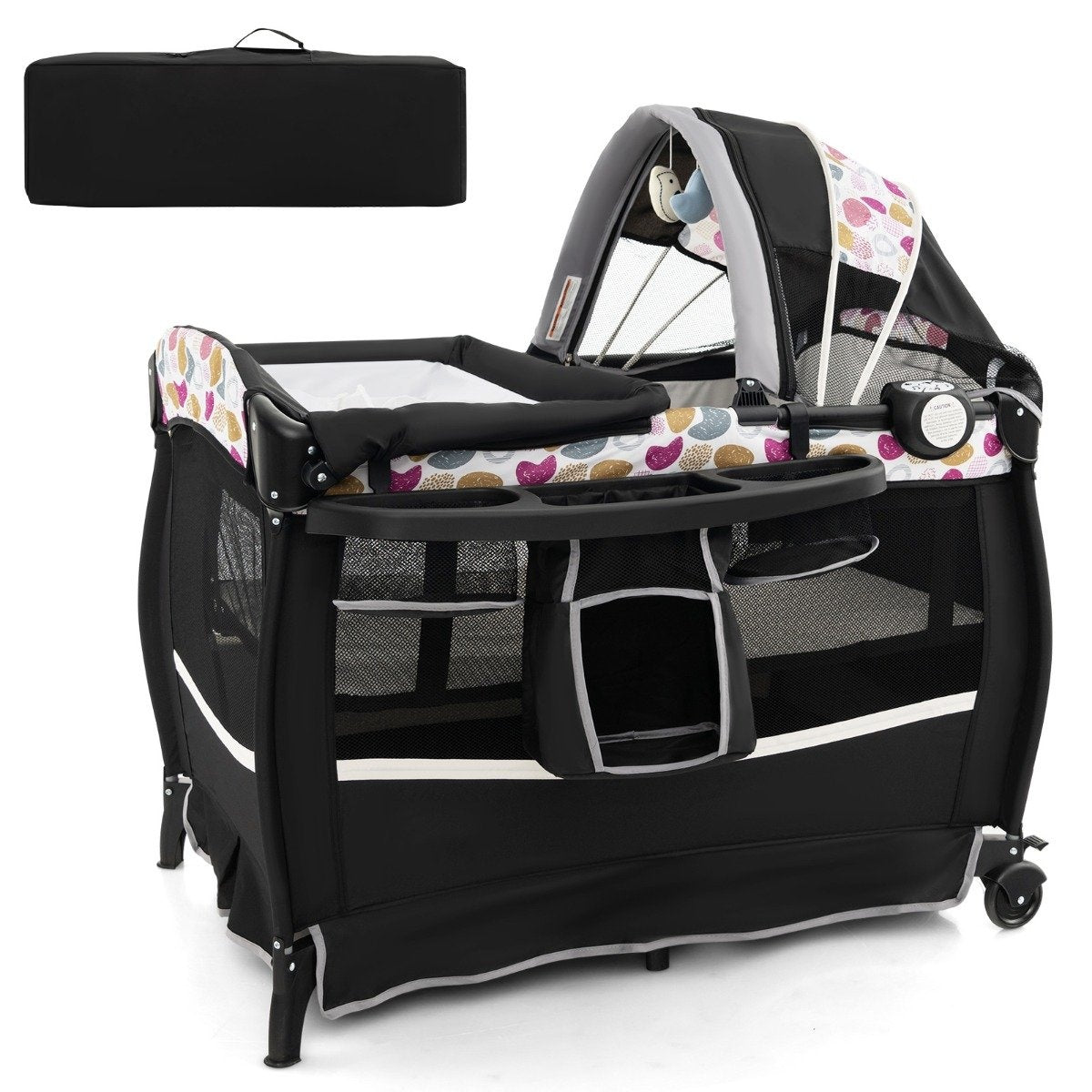 4 in 1 travel cot with mattress folding side bed with adjustable canopy circle