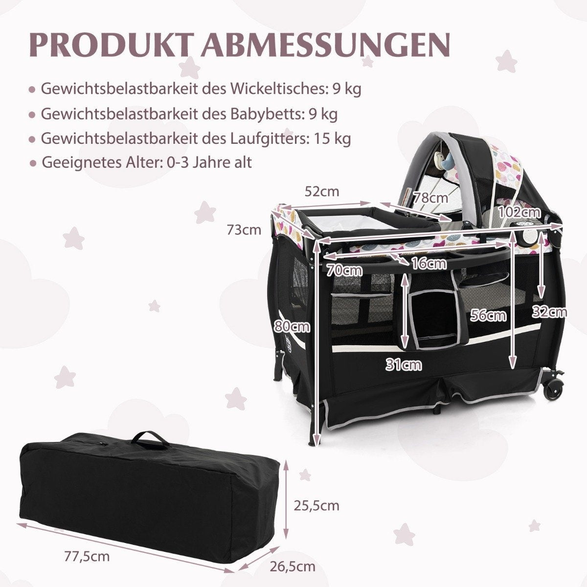 4 in 1 travel cot with mattress folding side bed with adjustable canopy circle