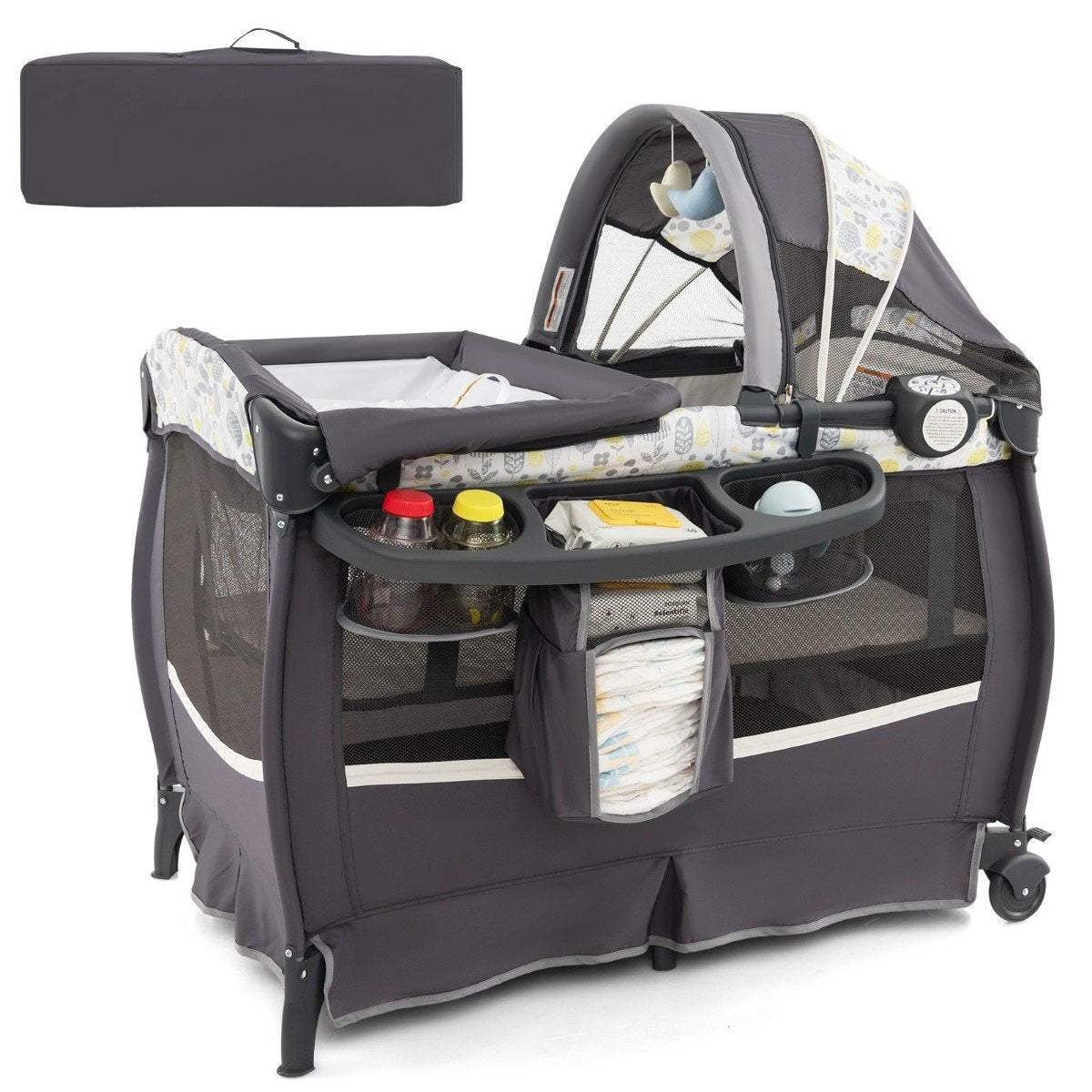 4 in 1 travel cot with mattress folding side bed with adjustable canopy leaves