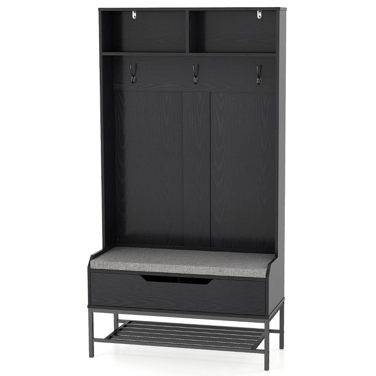 4 in 1 wardrobe with bench &amp; Shoe cabinet &amp; 3 hook coat rack clothes rack black