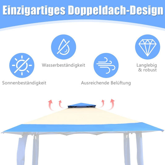 4 m x 4 m large event tent shade provider with 2-story roof blue
