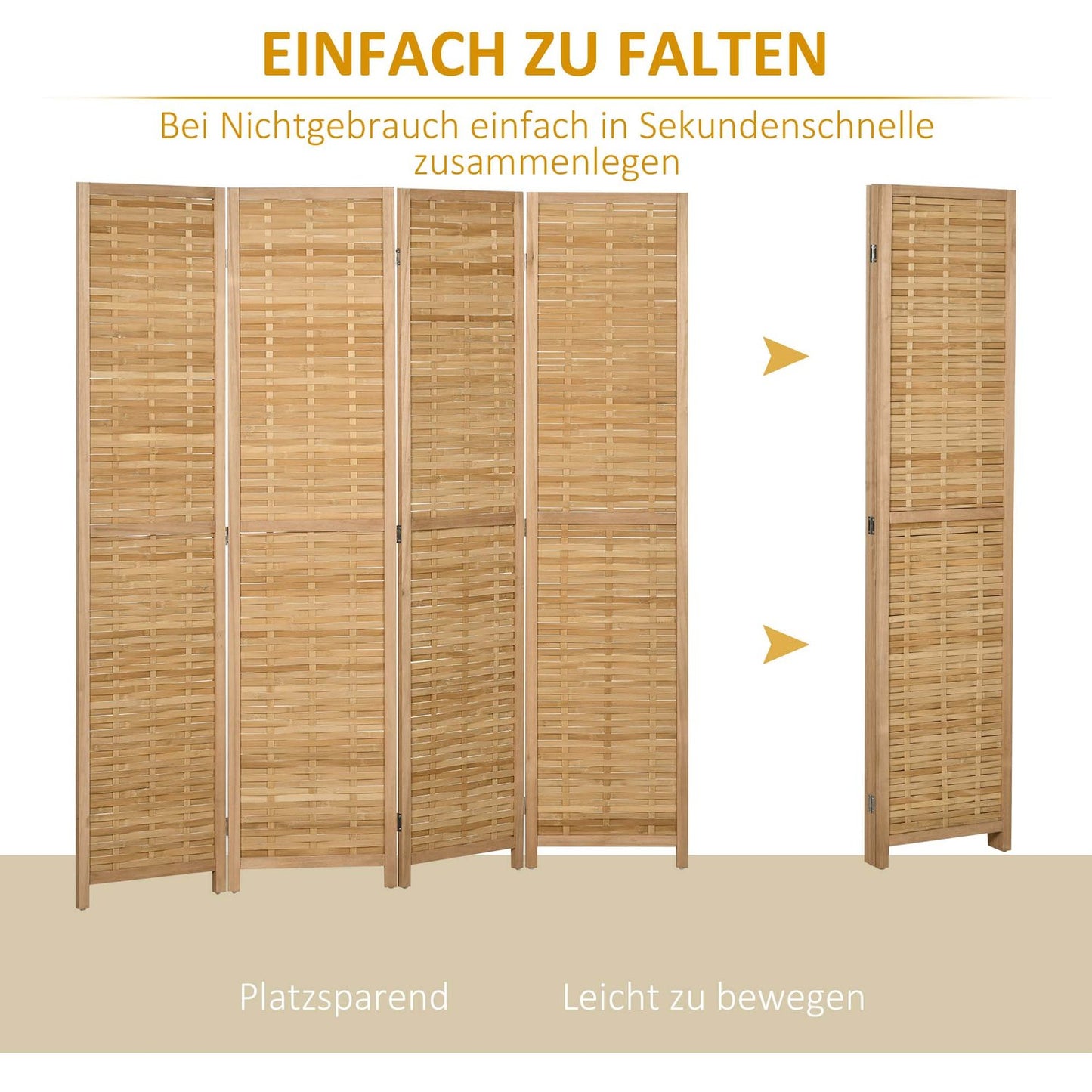 Foldable Bamboo Privacy Screen - Natural Room Divider 160x170 cm