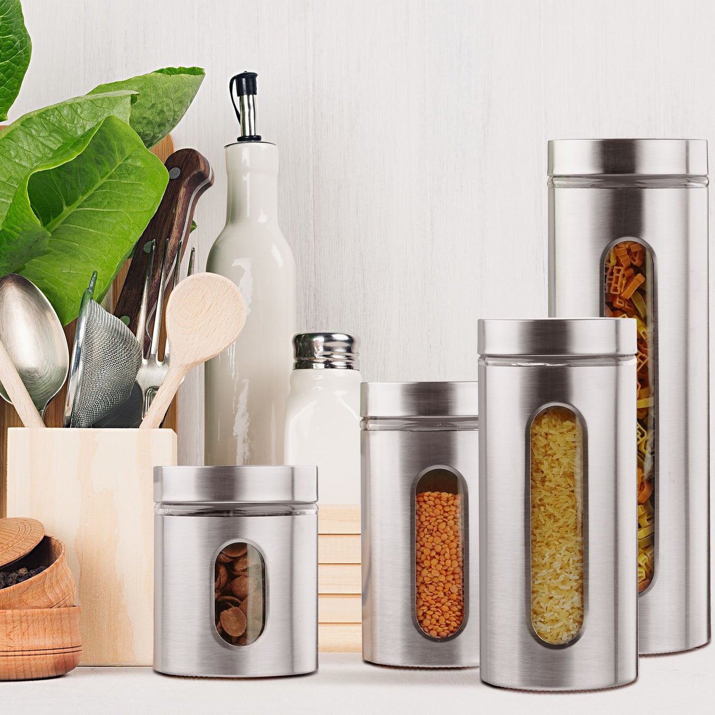 4 pcs. stainless steel storage jars