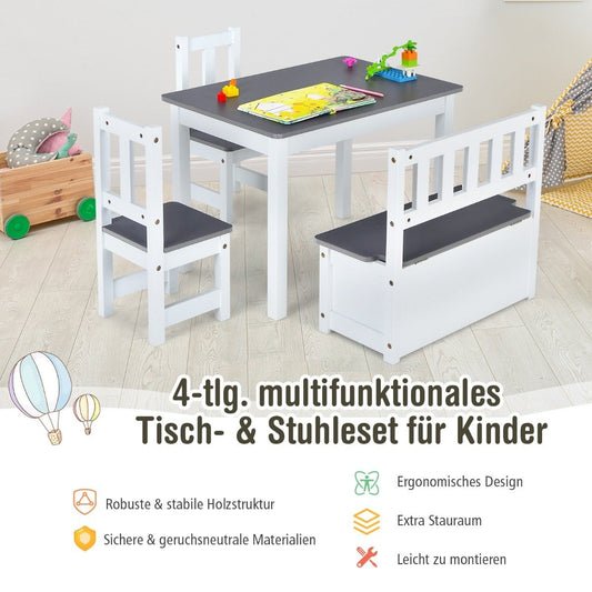 4-piece children's seating group wooden seating group children's children's table group gray + white