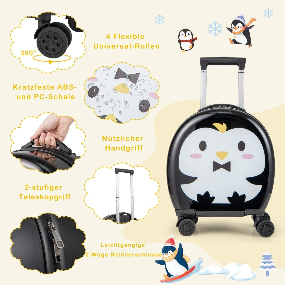 4-piece children's suitcase + backpack 10"+14" children's trolley with wheels black