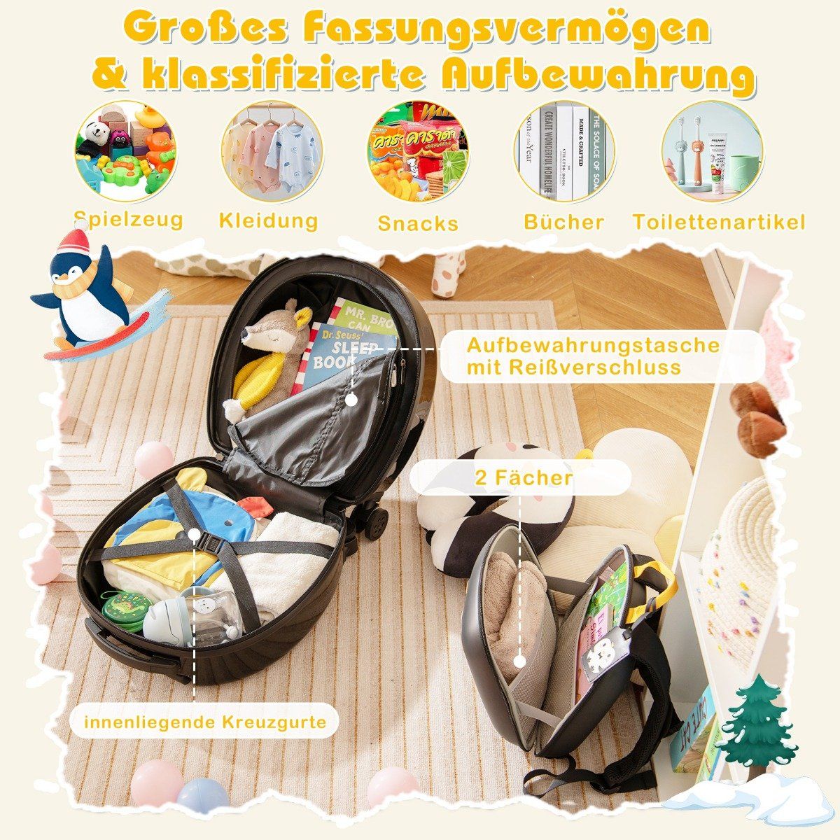 4-piece children's suitcase + backpack 10"+14" children's trolley with wheels black