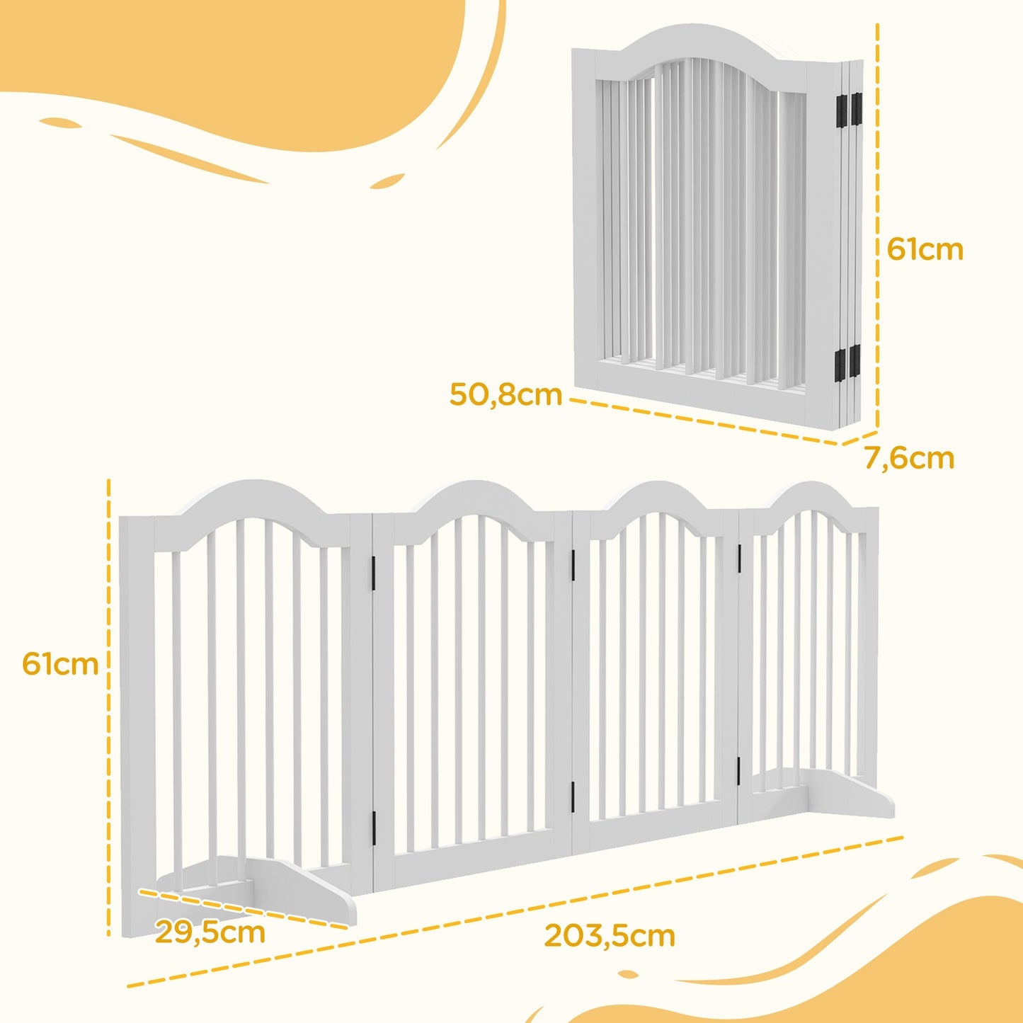 Folding dog gate with door, freestanding beam 203x61 cm