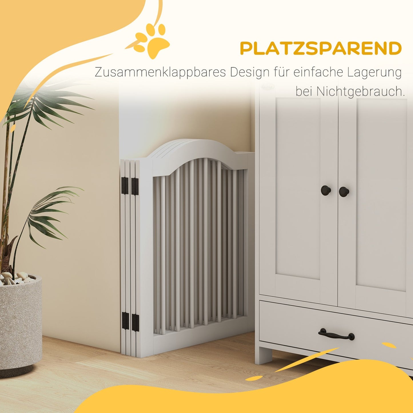 Folding dog gate with door, freestanding beam 203x61 cm