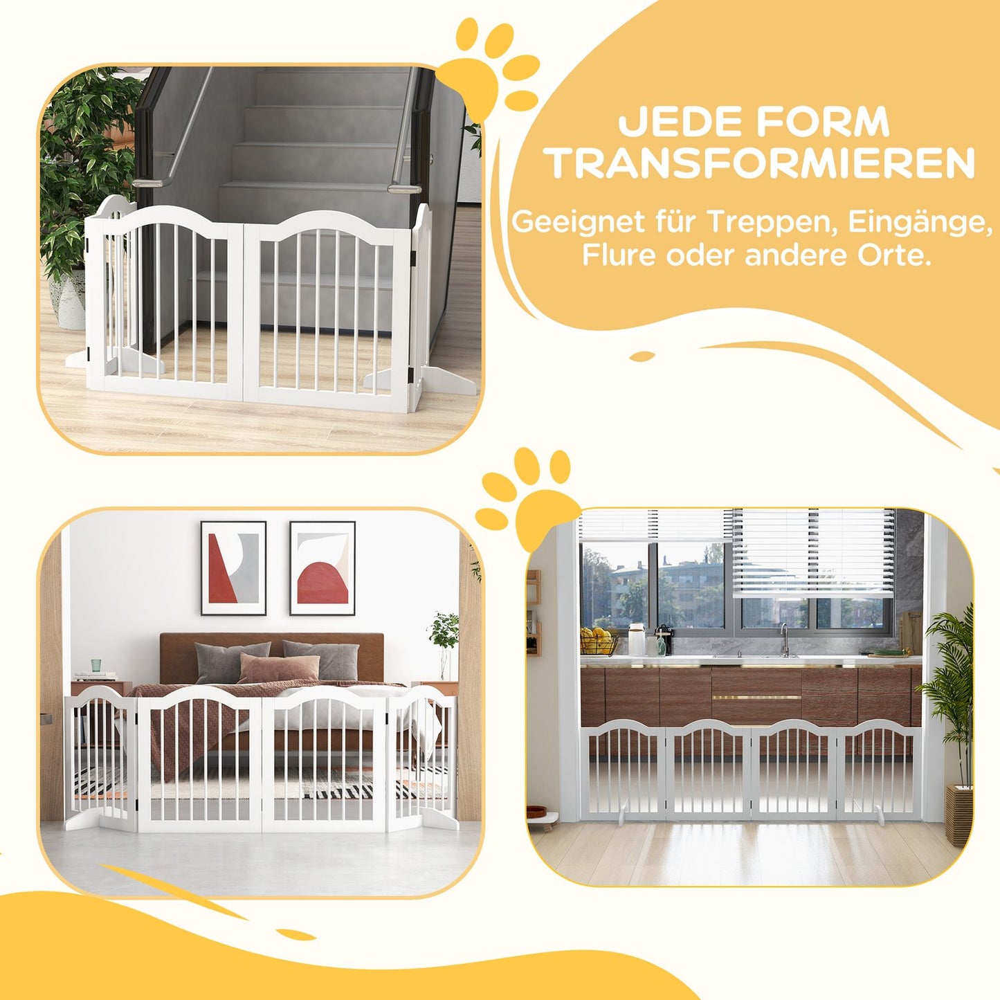 Folding dog gate with door, freestanding beam 203x61 cm
