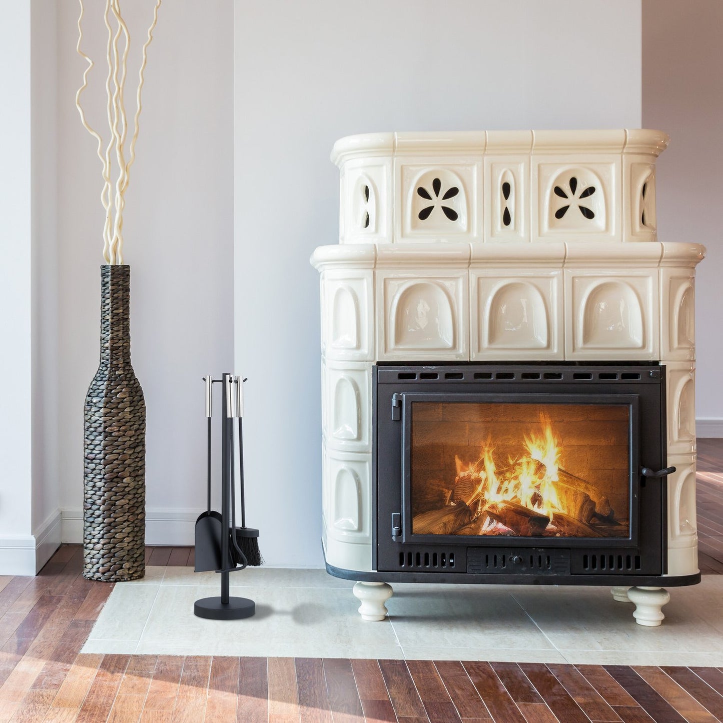 4-piece fireplace set in black