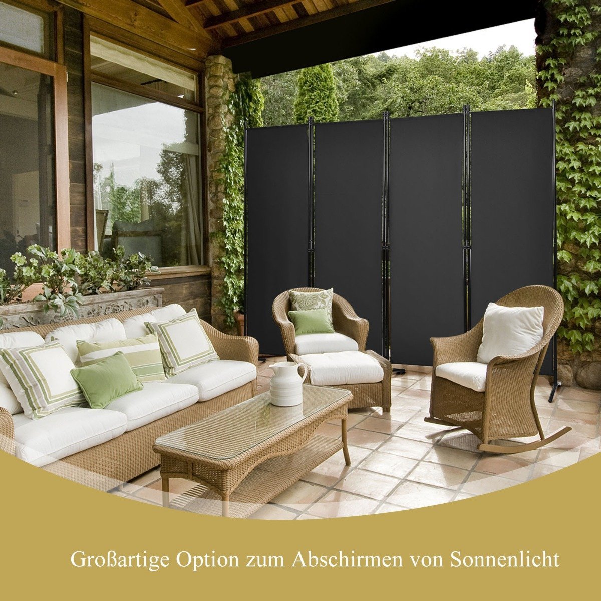 4-piece folding partition privacy screen for home, office 220 x 51 x 173 cm black