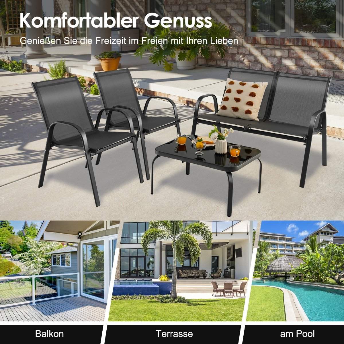 4-piece patio furniture sets conversation set with coffee table 51 x 71 x 35 cm gray