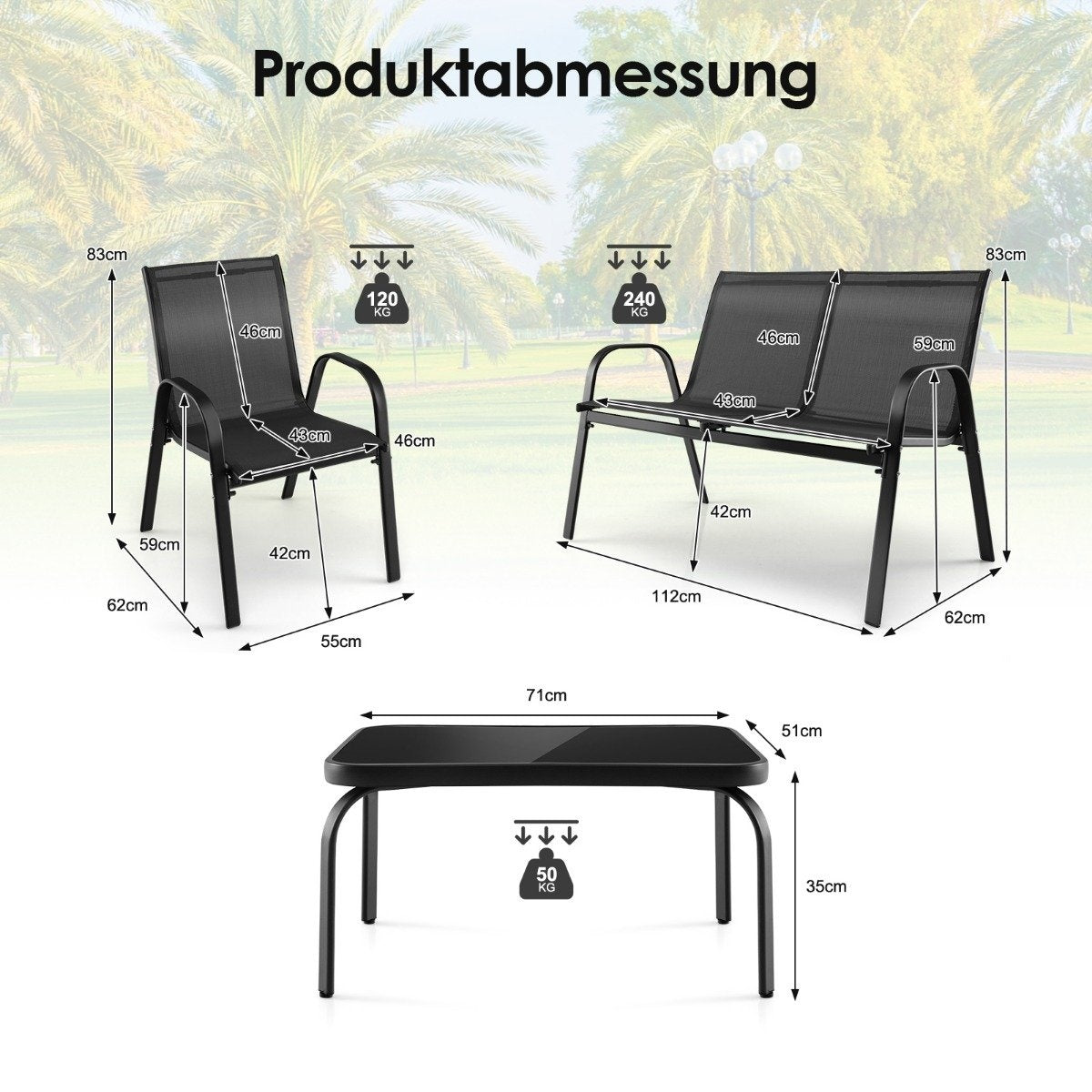 4-piece patio furniture sets conversation set with coffee table 51 x 71 x 35 cm gray