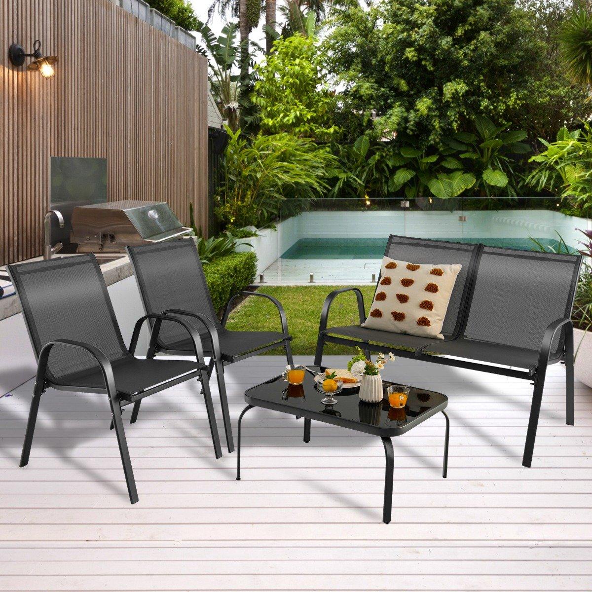 4-piece patio furniture sets conversation set with coffee table 51 x 71 x 35 cm gray