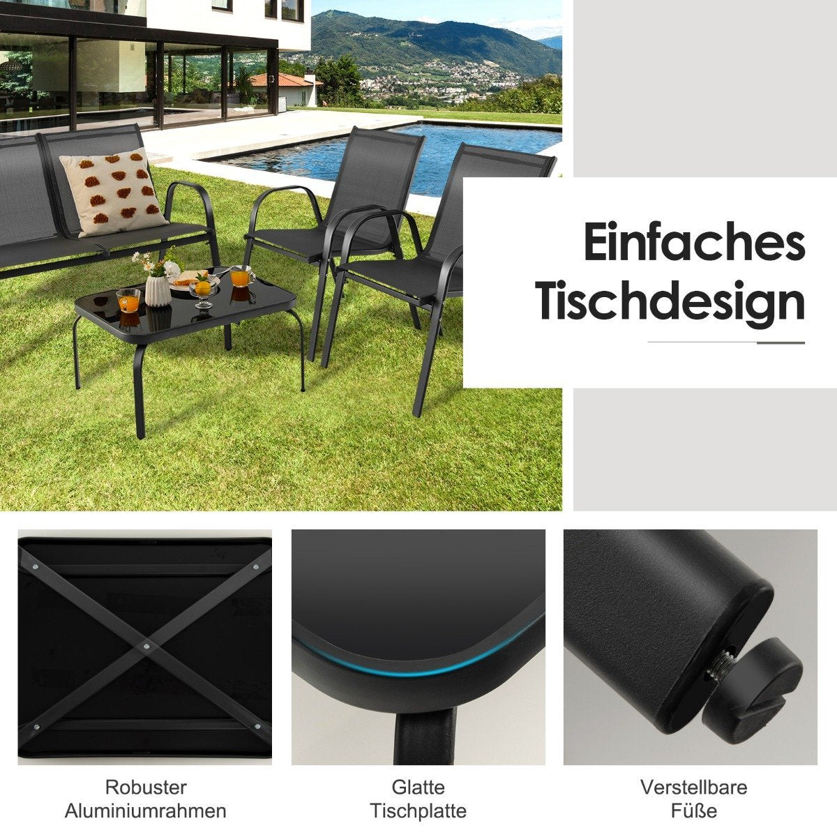 4-piece patio furniture sets conversation set with coffee table 51 x 71 x 35 cm gray
