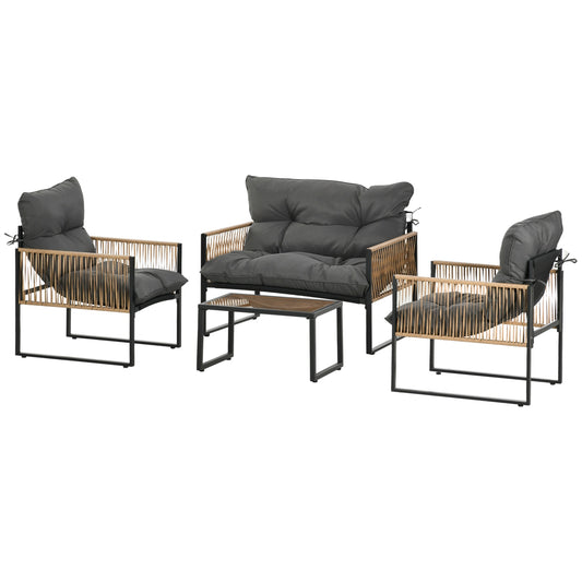 Rattan garden furniture set with cushions - 4-piece set