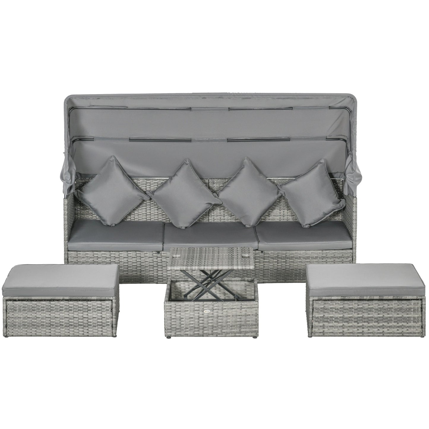 Rattan garden seat with canopy and adjustable table
