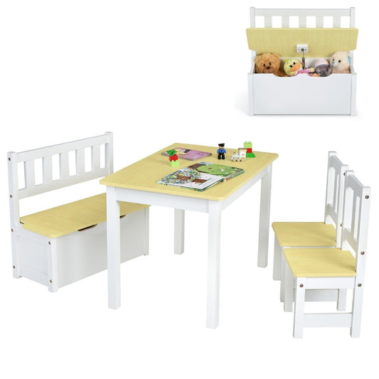 4-piece table and chair set for children 2 in 1 set made of wood for toddlers natural + white