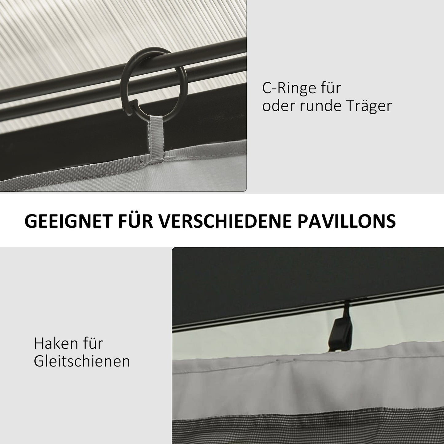 Pavilion side walls, polyester, 3x3m, light grey, hook attachment
